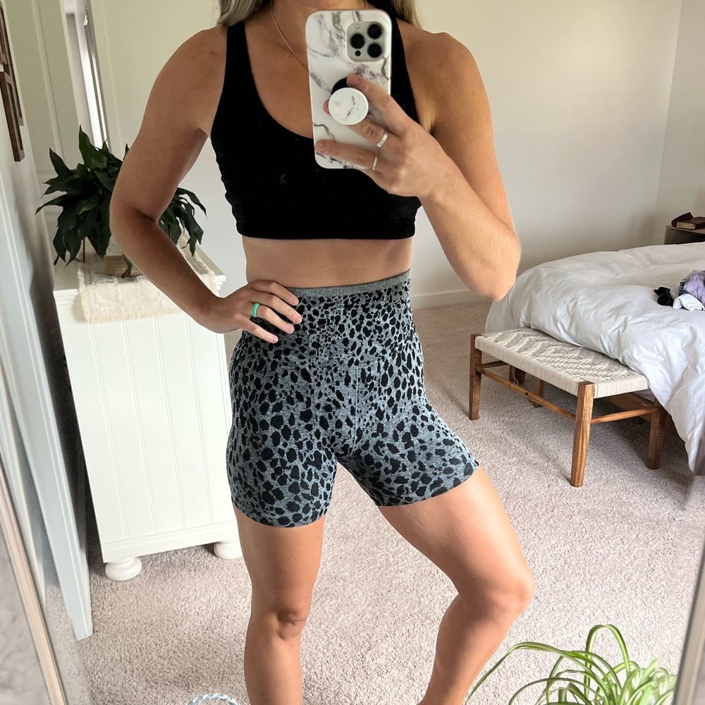 Prozis Gray Leopard Seamless Gym Shorts | Women’s High Waist Workout Shorts